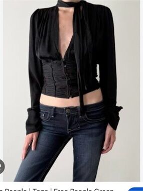 Free People  black Frankie corset top tie-neck size L